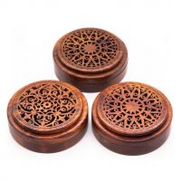 WOODEN CIRCLE INCENSE BOX / WITH FINE AGARWOOD / MADE IN VIETNAM