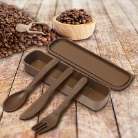 REUSABLE COFFEE GROUNDS CUTLERY SET / ECO-CONSCIOUS CHOICE / NATURAL MATERIALS