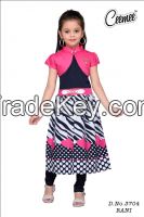 Girls sleeveless long fancy dress top with short sleeves coat & leggings 