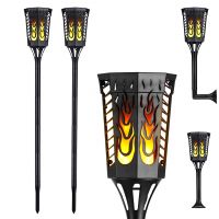 Solar Light with Flickering Flame, Waterproof Outdoor 96 LED Tiki Torches Landscape Decoration Lighting Dusk to Dawn Auto On/Off Solar Pathway Light for Garden Patio Deck Yard Driveway SL129