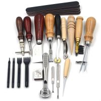 Leather Carft Tools Kit 18pcs Stitching Carving Working Sewing Saddle Groover Leather Craft DIY Tool PG008