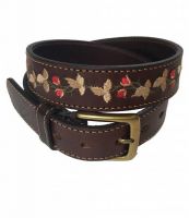 ''Las Flores'' 100% Argentine Leather Embroidered Polo Belt with Waxed Threads