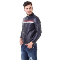 Men's Black Stripe Premium Leather Jacket