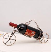 Creative Metal Wire Art Wine Bottle Holder With Handle Rickshaw Design