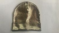 Hot Selling Ladies Hot Stamping Gold Foil Beanie Knitted Hat with Folding Trim