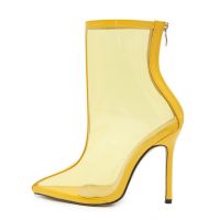 cheelon shoe latest pointed toe clear felt ladies pvc sexy ankle boots stiletto heel nude