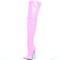 Womens 7 Extreme High Metal Heel Stiletto Pointed-Toe Zipper Hard Shaft Customized Thigh Crotch High Boots