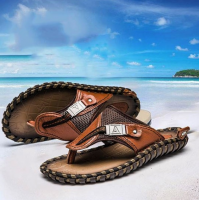 2019 Summer Plus Size Hand-made Genuine Leather Men Slippers Beach Flip Flops Shoes