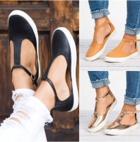 Fashion Women Flats Loafers Cutout Casual Leather Shoes T-strap Sneakers Summer Comfortable Slip On Shoes Plus Size