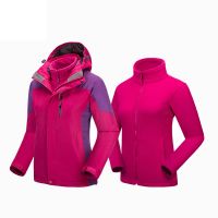 Windproof Waterproof Coat Women 2 in 1 Jacket Separate Fleece Liner Inside