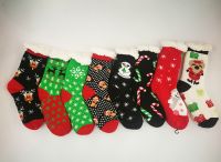 Christmas Santa Reindeer Cozy Yarn Knitted Socks Women's Fleece Lining Fuzzy Soft Slipper Socks