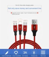 3 in 1 charging cable (4ft) for smart phone nylon braided for iPhone+m