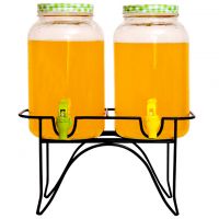 2PC PLAIN GLASS BEVERAGE DISPENSER WITH BLACK RACK