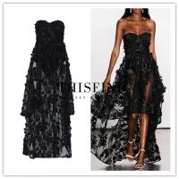 Thisfind Strapless Lace Floral Mesh Bandage Gown Dress
