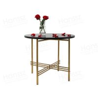 Metal frame brown marble top round coffee table