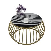 Round golden frame black and white marble top coffee table