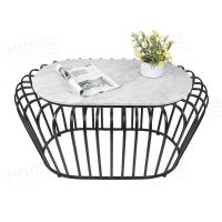 Round golden metal frame white marble top coffee table