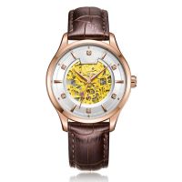 New Luxury gold Men Skeleton Dual time Mechanical Automatic movement Watch OEM