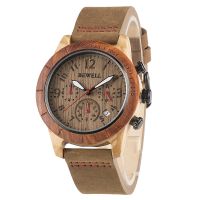 Most popular all black stainless steel genuine leather band unique blank face  men wooden wrist watches