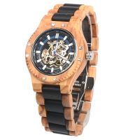     Custom natural olive wood waterproof watch automatic mechanical bewell men wooden watches 