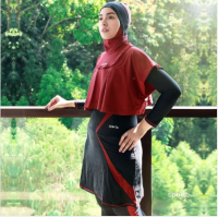 Swimwear Muslim SR11 - BLACK MAROON (MAROON BOLERO)