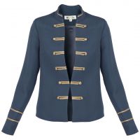 Military style wool blend silk jacket in blue