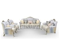 Carved Loveseat graceful fabric Sofa sets with Antique Silver Finish