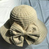wholeseller fashion striped lady bucket sun hats with bowknot, trend women UV cut beach hat, elegant cotton hat, cheap customized fashion accessories