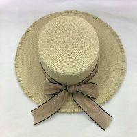 wholeseller fashion off-white lady straw sun hats with bowknot, trend women boater beach hat, elegant paper hat, recycle customized fashion accessories