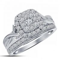 18k White Gold Finish Round Cut White Diamond Bridal Set Engagement Wedding Ring Set Solid 925 Sterling Silver