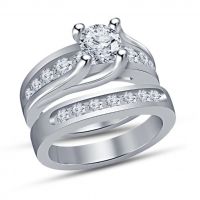 14k White Gold Finish White Simulated Diamond Round Cut Bridal Set Engagement Ring 925 Sterling Silver