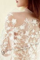 Most popular bridal fabric with 3D flowers/beaded applique for wedding dress