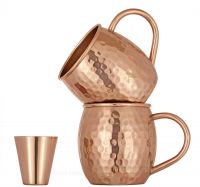 Set of 2 Pure Copper Mugs - 16 Oz with 2 Shot Glasses 2 oz
