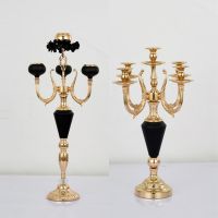 5 arms Candle Holders Metal Candelabras Gold Delicate Candlesticks with Crystal Pendants Wedding 