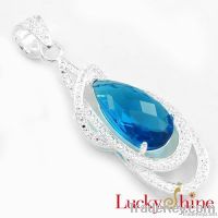 .925 silver blue topaz gemstone pendant 2 inch