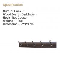 Greatim GT-CH009 Trench Coat Rack, 5 Double Prong/ Red Copper Hooks