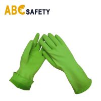 Colored Green Cleaning Dipped Flock lined Rubber Latex Household Gloves