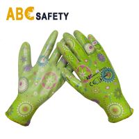 13G nylon green flower print white nitrile coated garden work glove