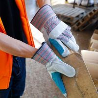 DDsafety OEM products for industrial/home/construction.Striped Cotton Back Cow split leather Â Work Gloves for Light Duty Maintenance,Agriculture