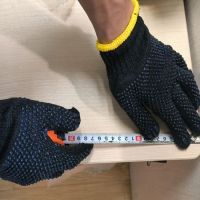 DDsafety 77+countries low-cost manufacturer industrial/home/construction gloves.Black cotton/polyester string knit.Blue pvc dots double sides work gloves.