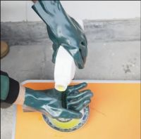 DDsafety CE/ISO standards,35cm Dark green Smooth Fully Dipped PVC Gloves Chemical Resistant Cheap Industrial polyester/cotton Lined