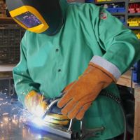 DDsafety 15+years low-cost manufacturer Aramid fiber stitching outside Suede Cowhide Leather Gold yellow Cow split welder gloves