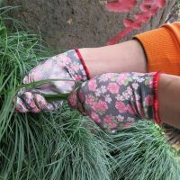 DDsafety 13 Gauge Red Flower Design Nylon Liner. Knit Wrist. White PU Coated on Palm/Finger Non-Slip Glove OEM products CE/ISO standards
