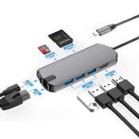 USB C HUB 8-IN-1 TYPE C ADAPTER WITH 4K HDMI, 100M Ethernet, 60W POWER DELIVERY, 3 USB 3.0, SD/MICRO CARD READER