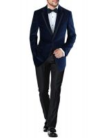 Mens Two Button Velvet Blue Tuxedo Suit