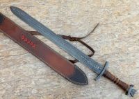 Damascus Steel Knife Handmade -30 Inches Rose Wood Handle Viking Sword