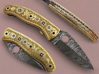 Custom Hand Made Damascus One of Kind full Engraved brass Folding Knife