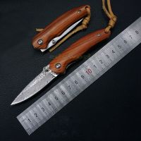 Damascus Blade Wooden Handle Folding Knife Outdoor Camping Tool