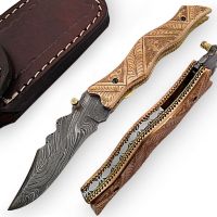 Custom Handmade Damascus Steel Amazing Copper Aventador Folding Knife