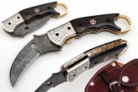 Custom Handmade Damascus Karambit Black High Plains Drifter Pocket Folding Knife